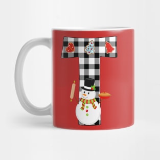 BW Buffalo Checks Pattern Monogram T | Snowman Mug